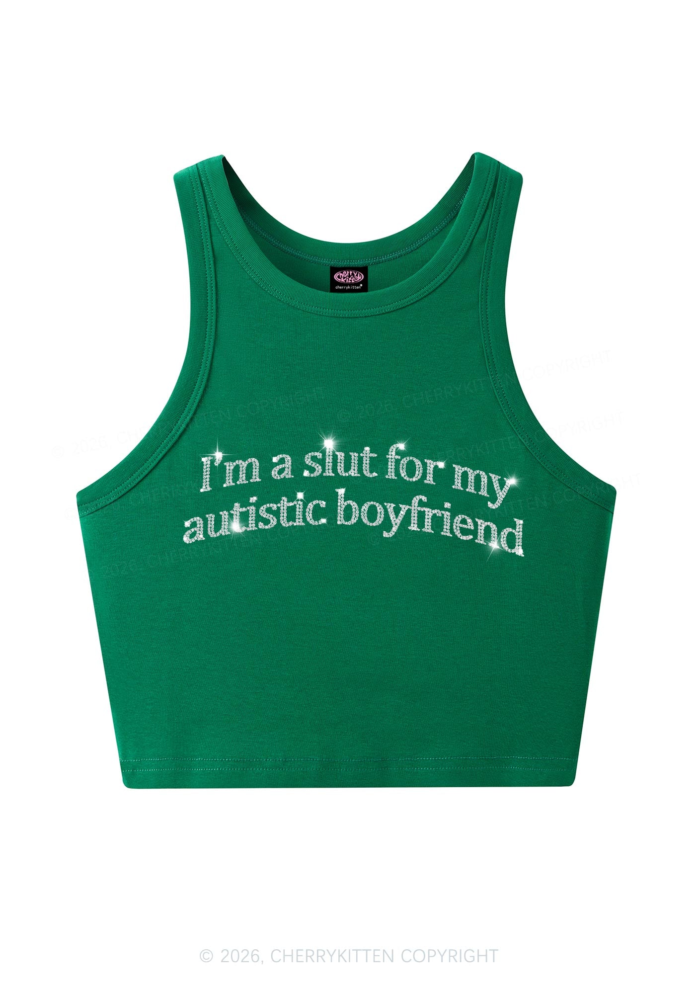 Rhinestone Slxt For My Autistic BF Y2K Crop Tank Top Cherrykitten