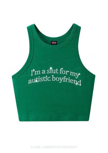 Rhinestone Slxt For My Autistic BF Y2K Crop Tank Top Cherrykitten