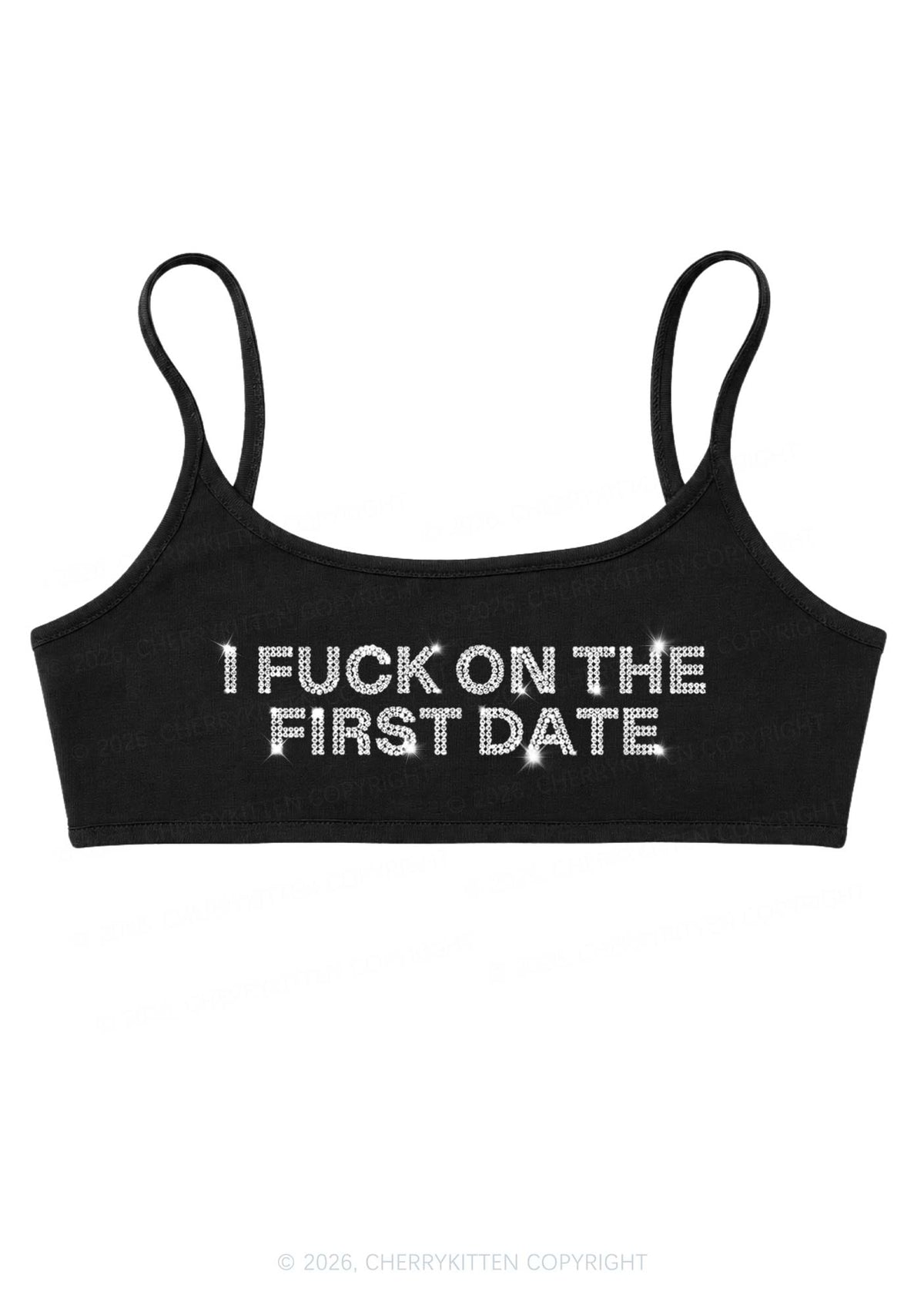 Rhinestone Fxxk On First Date Y2K Super Crop Cami Cherrykitten
