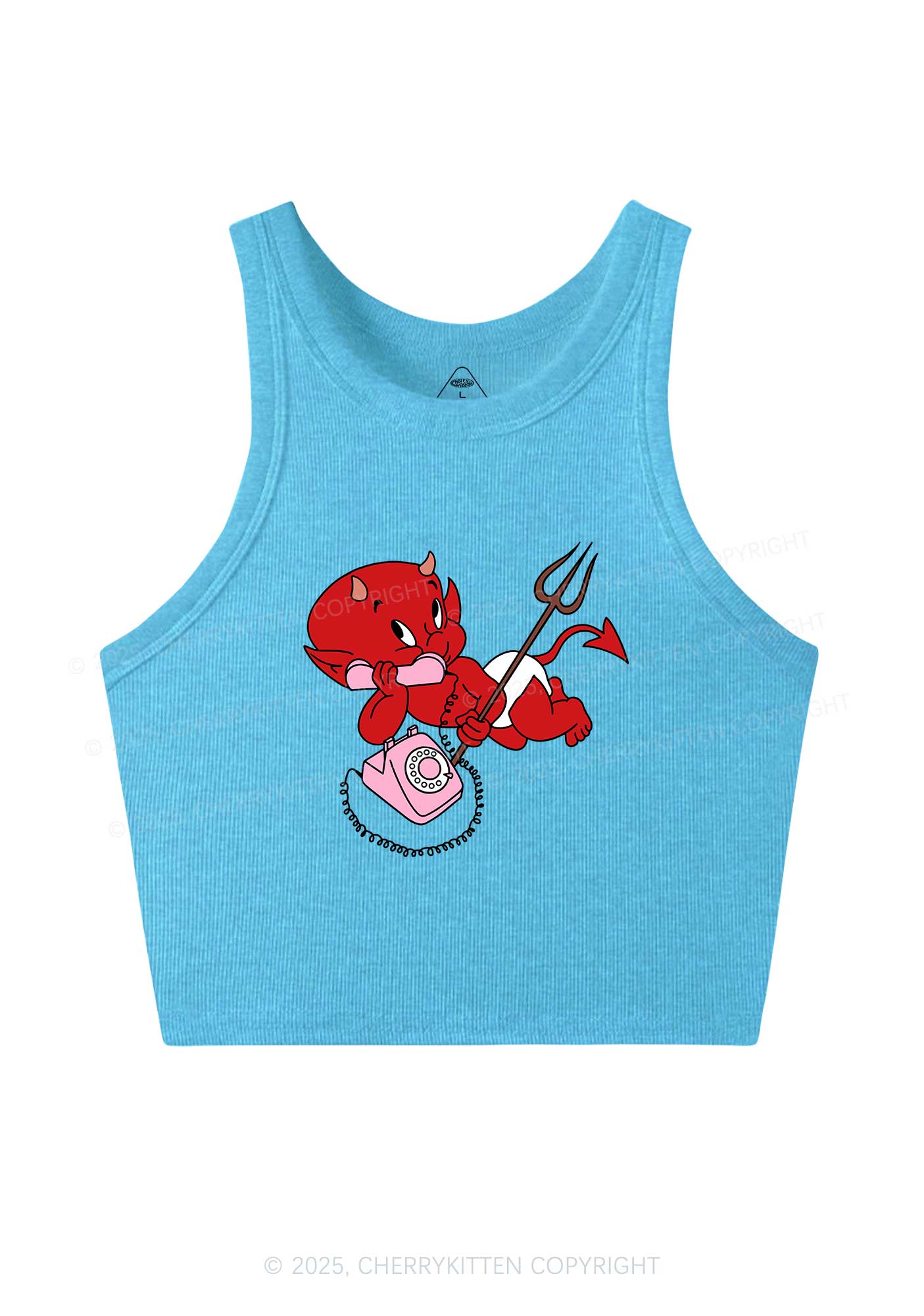 Little Devil On The Phone Y2K Crop Tank Top Cherrykitten