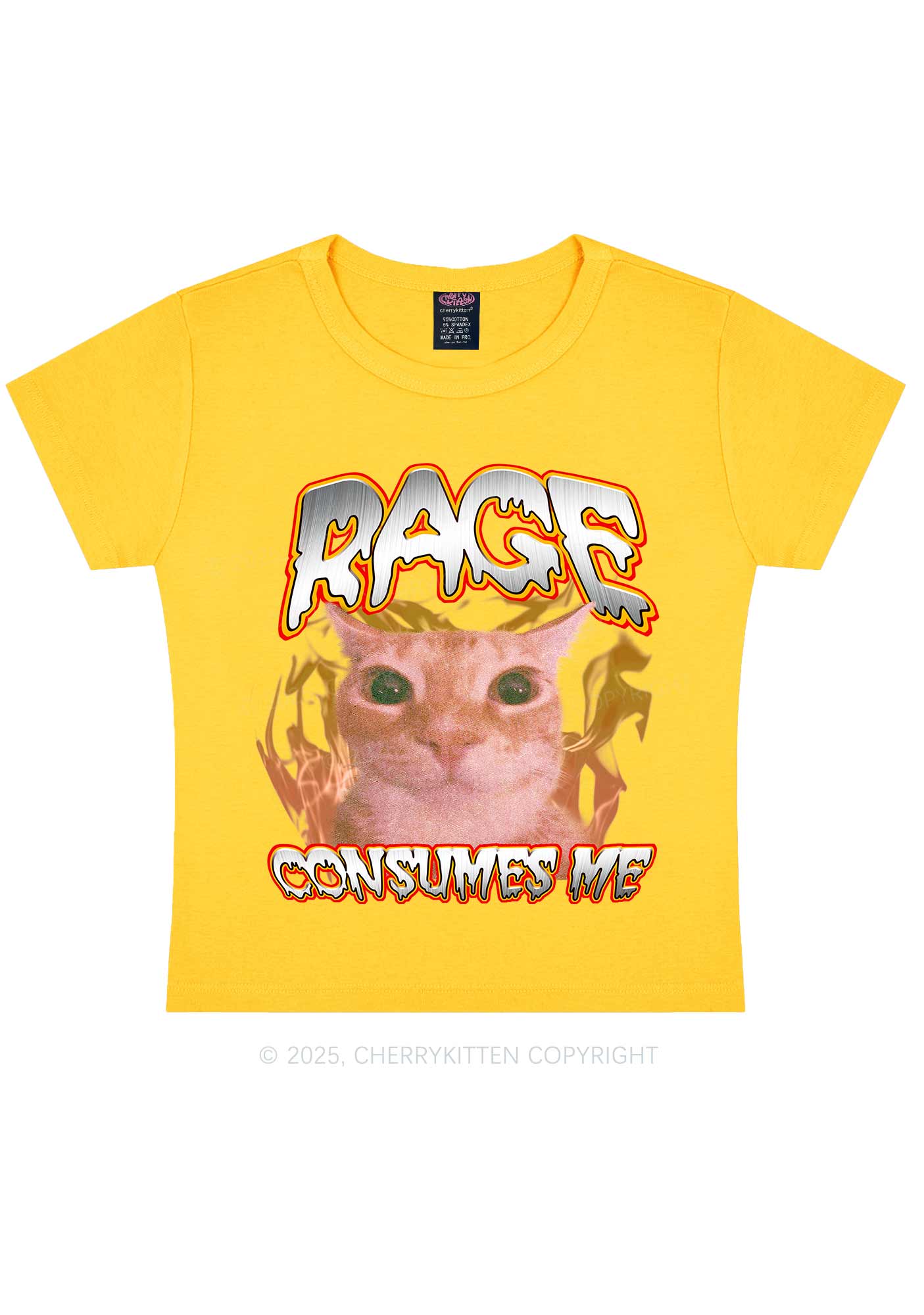 Rage Consumes Me Cat Y2K Baby Tee Cherrykitten