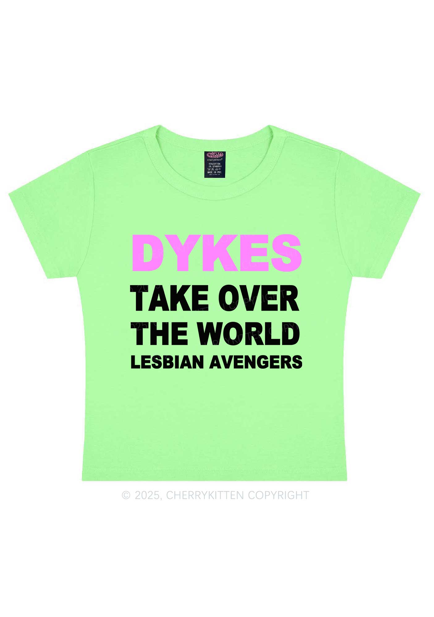 Dyke Take Over The World Y2K Baby Tee Cherrykitten