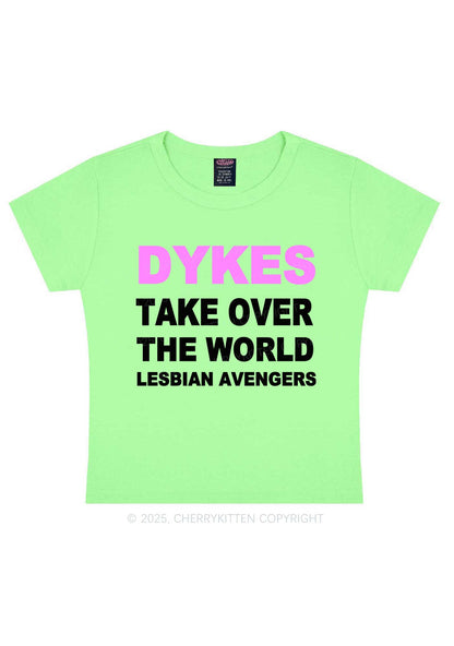 Dyke Take Over The World Y2K Baby Tee Cherrykitten