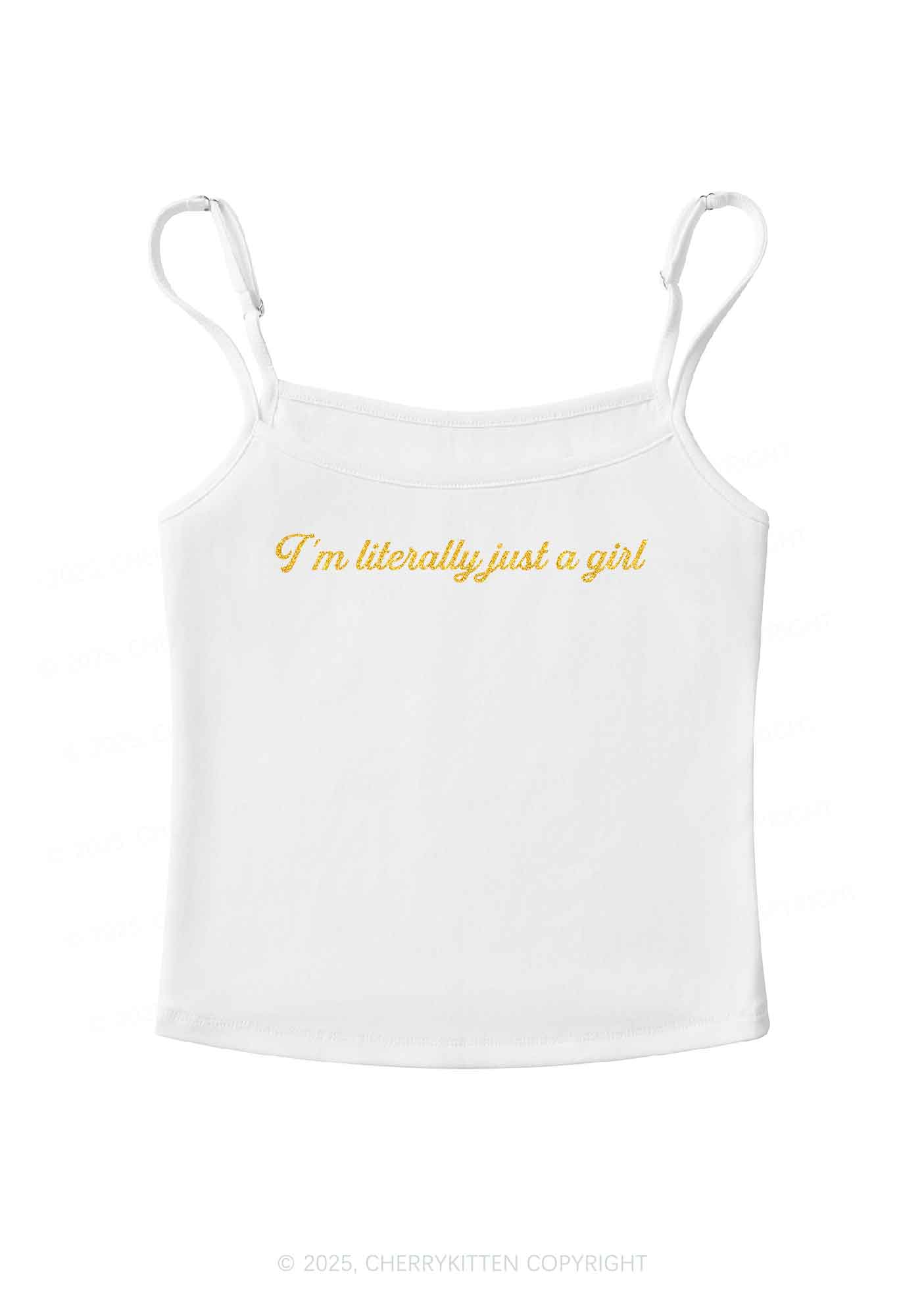 Glitter Literally Just A Girl Y2K Spaghetti Strap Cami Cherrykitten