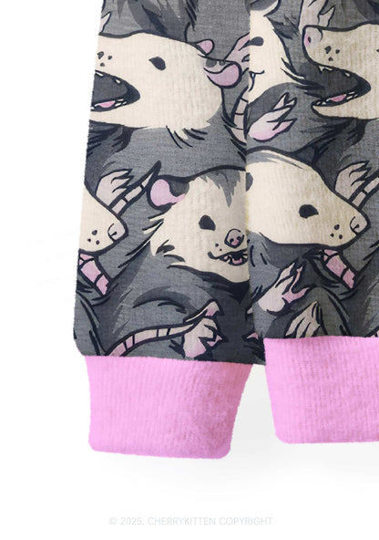 Grey Possum Y2K Christmas Cardigan Knit Sweatshirt Cherrykitten