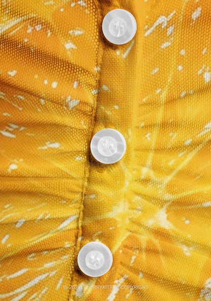 Orange Slice Y2K Mesh Ruched? Waist??V Neck?Top Cherrykitten