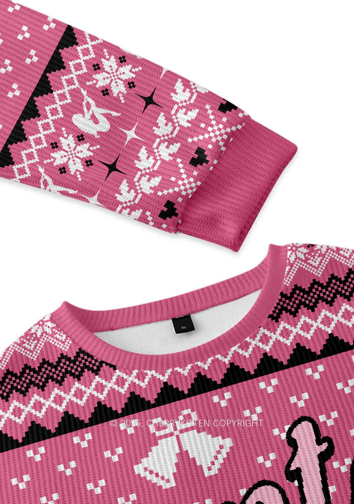 Pink Cxxt Star Y2K Christmas Knit Sweatshirt Cherrykitten