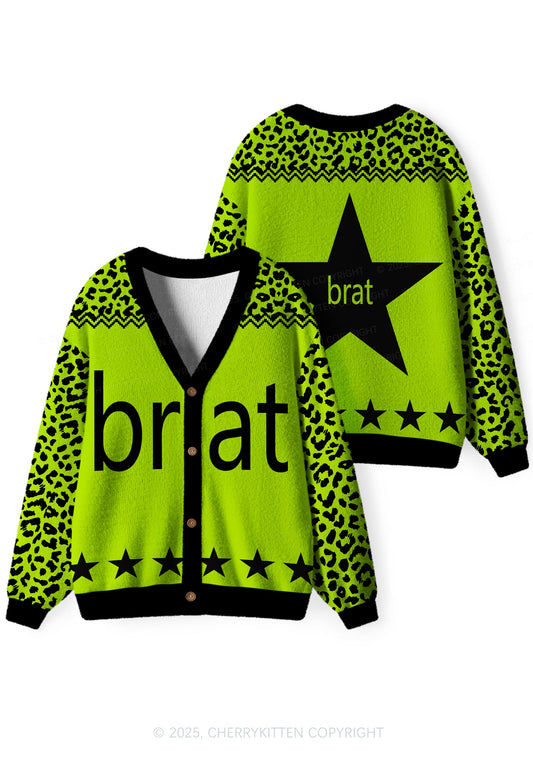 Green Brat Star Y2K Christmas Cardigan Knit Sweatshirt Cherrykitten