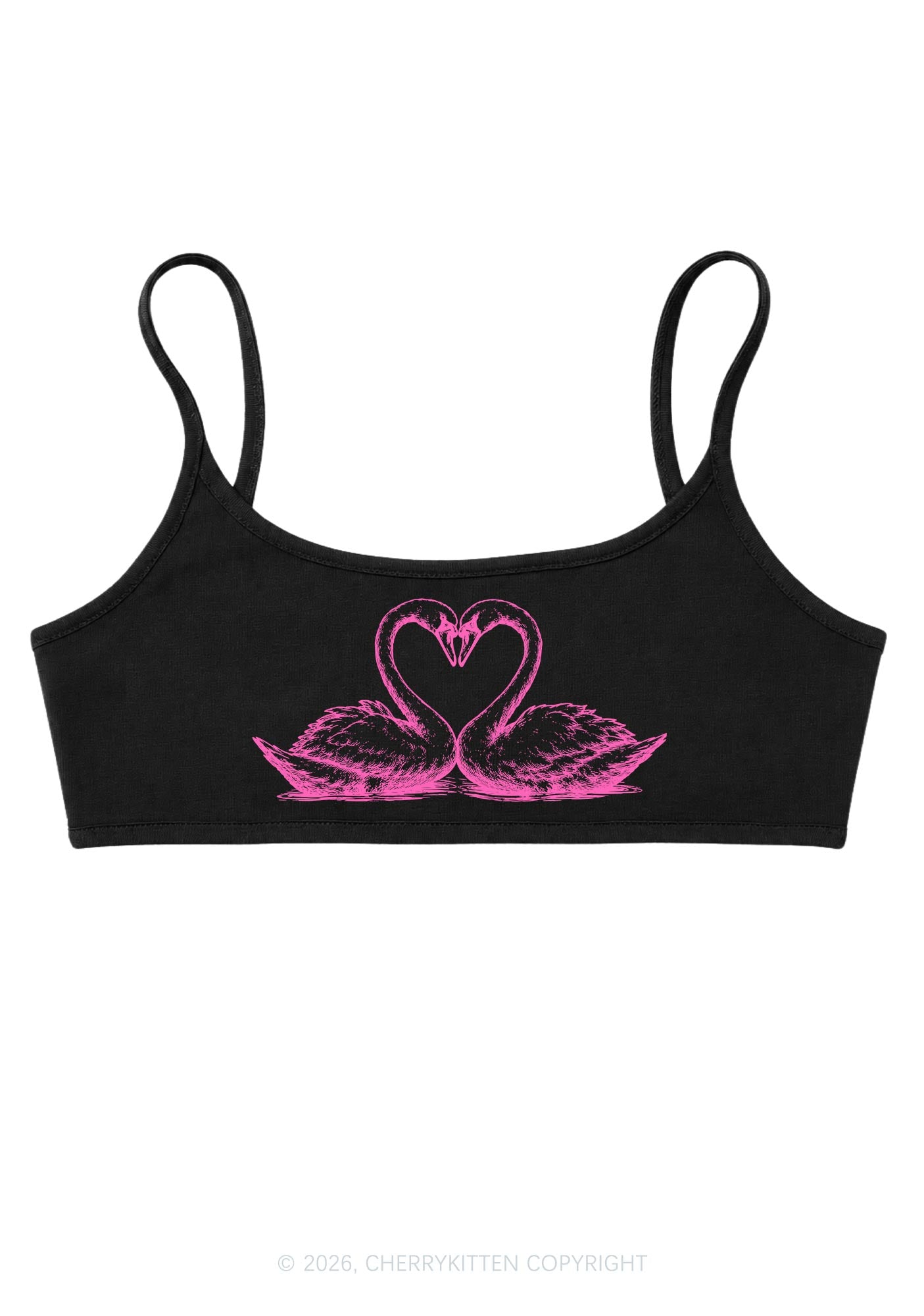 Pink Swans Heart Y2K Super Crop Cami Cherrykitten