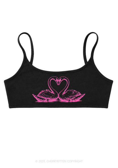 Pink Swans Heart Y2K Super Crop Cami Cherrykitten