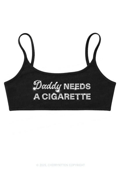 Rhinestone Daddy Needs A Cigarette Y2K Super Crop Cami Cherrykitten