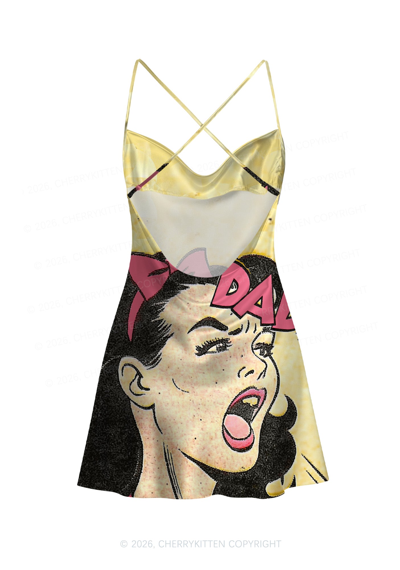 Call Daddy Y2K Print Satin Cowl Neck Slip Dress Cherrykitten