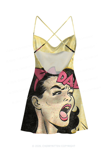 Call Daddy Y2K Print Satin Cowl Neck Slip Dress Cherrykitten
