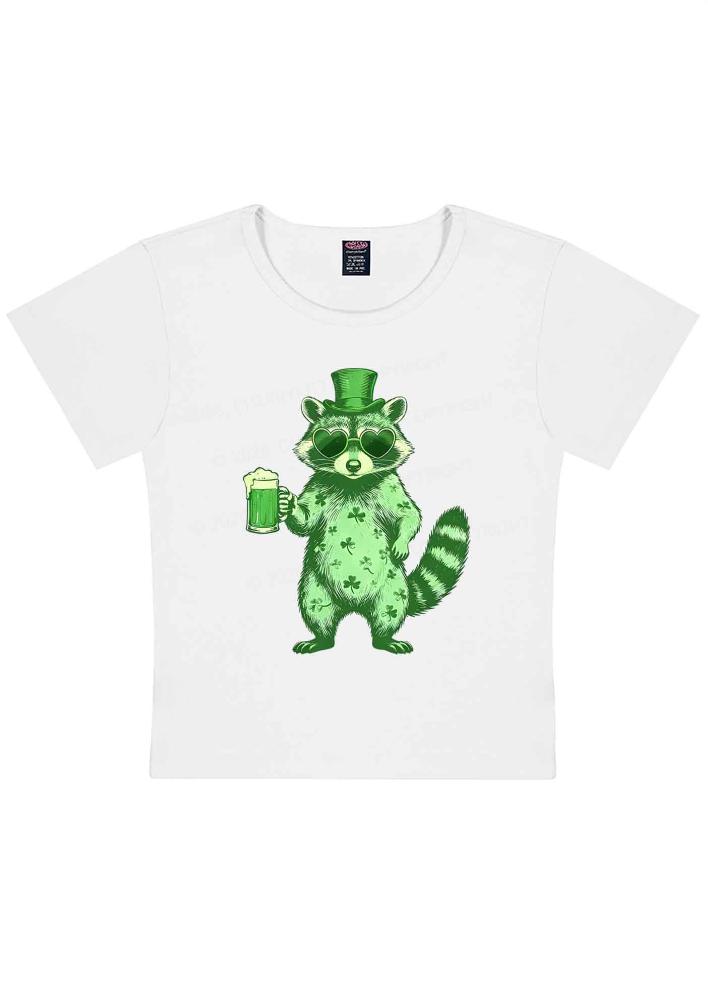 Green Feral Raccoon St Patricks Y2K Baby Tee Cherrykitten