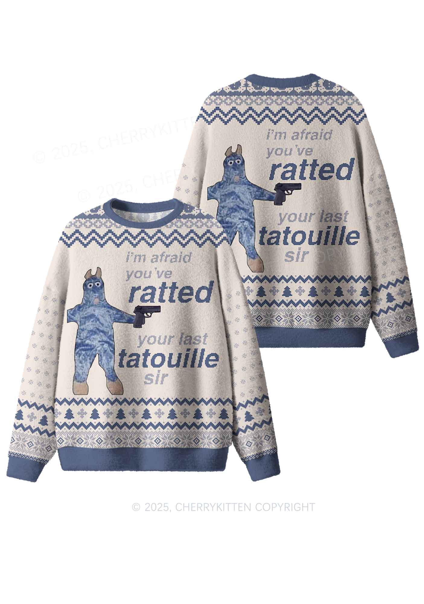 Ratted Last Tatouille Y2K Christmas Knit Sweatshirt Cherrykitten