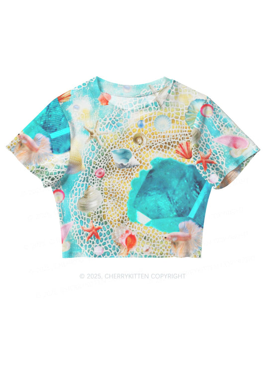 Seashell Fantasy Y2K Mesh Crop Top Cherrykitten