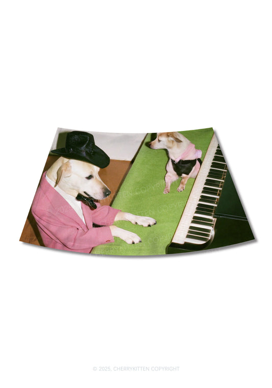 Piano Pups Y2K Print Mini Skirt Cherrykitten