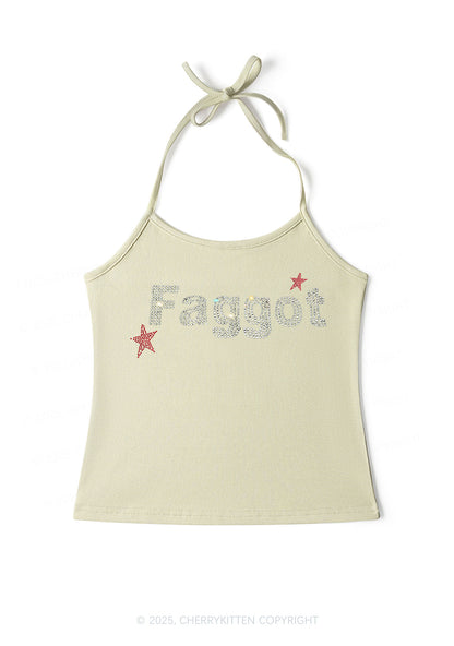 Rhinestone Faggot Pride Y2K Halter Neck Cami Cherrykitten