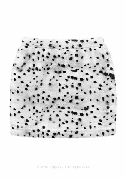 Black Dots On White Y2K Knit Mini Skirt Cherrykitten