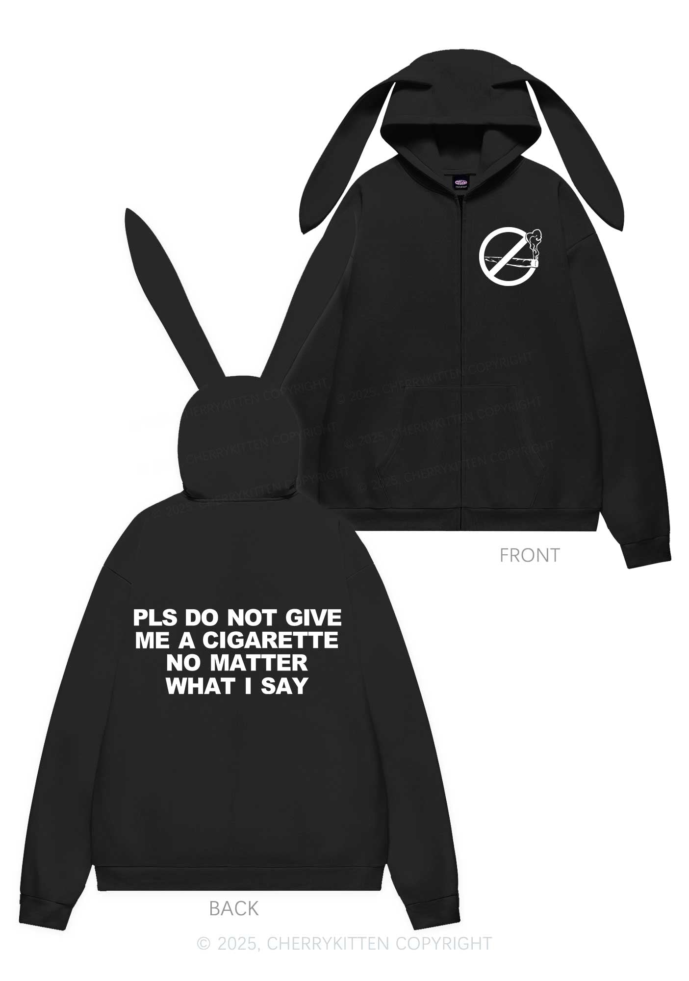 Dont Give Me Cigarette Y2K Bunny Ear Zip Hoodie Cherrykitten