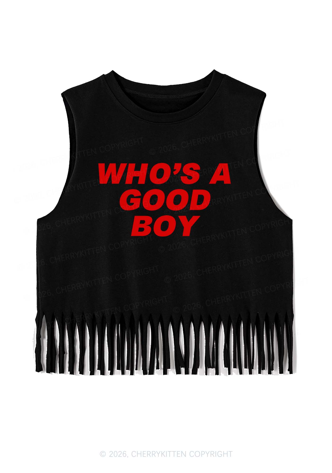 Whos A Good Boy Y2K Fringe Tank Top Cherrykitten
