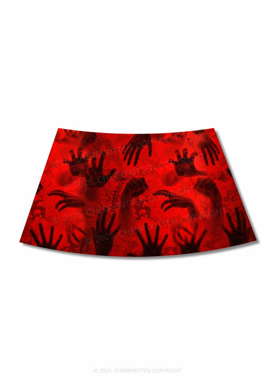 Halloween Red Hands Chaos Y2K Print Mini Skirt Cherrykitten