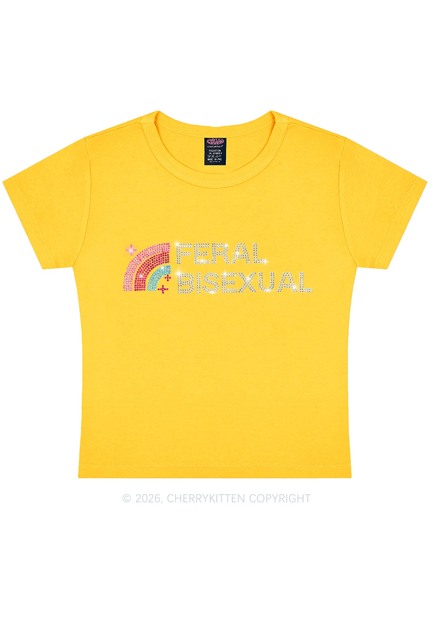 Rhinestone Feral Bisexual Pride Y2K Baby Tee Cherrykitten