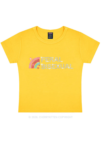 Rhinestone Feral Bisexual Pride Y2K Baby Tee Cherrykitten