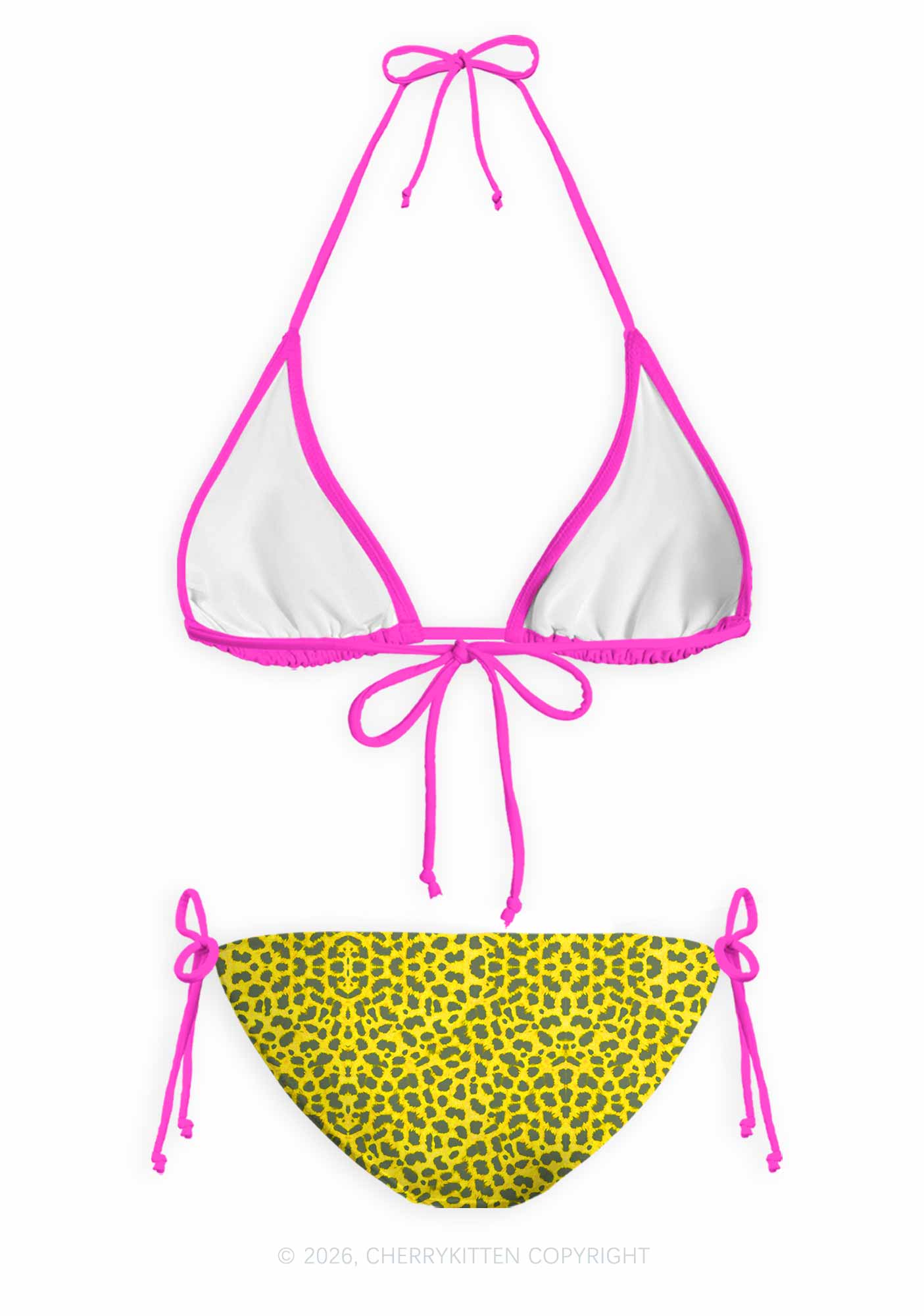 Sx Symbol Yellow Leopard Y2K Print Bikini Set Cherrykitten
