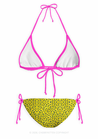Sx Symbol Yellow Leopard Y2K Print Bikini Set Cherrykitten