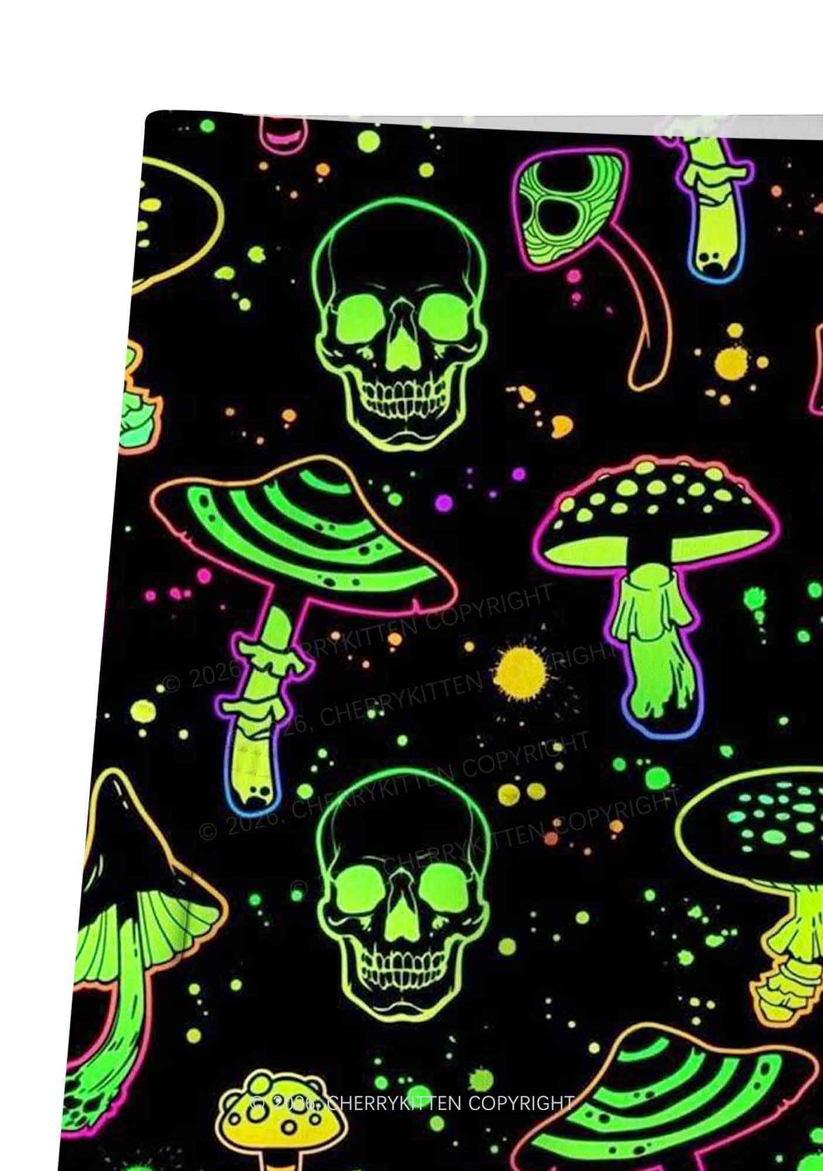 Neon Skull Mushroom Y2K Print Yoga Shorts Cherrykitten
