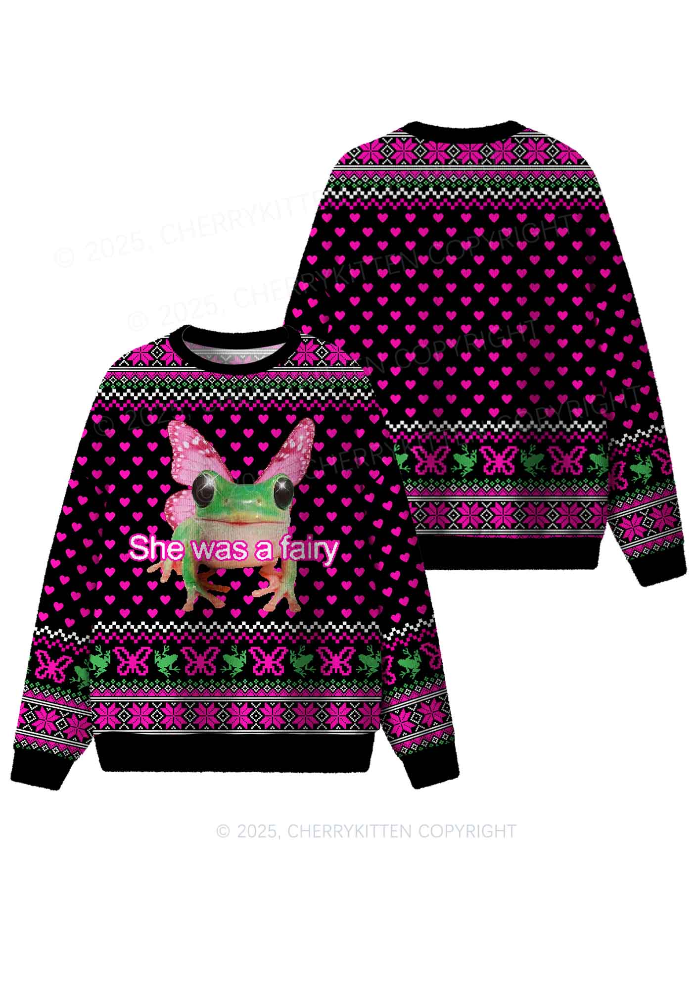 Fairy Frog Y2K Christmas Knit Sweatshirt Cherrykitten