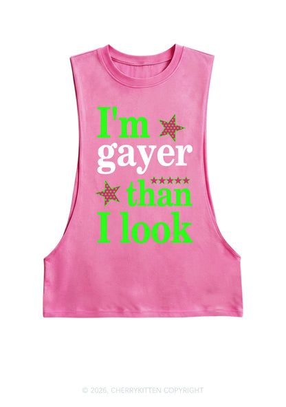 Im Gayer Than I Look Pride Y2K Men Muscle Side Cutoff Tank Top Cherrykitten