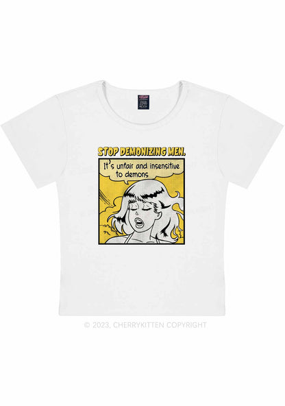 Curvy Stop Demonizing Men Y2K Baby Tee Cherrykitten