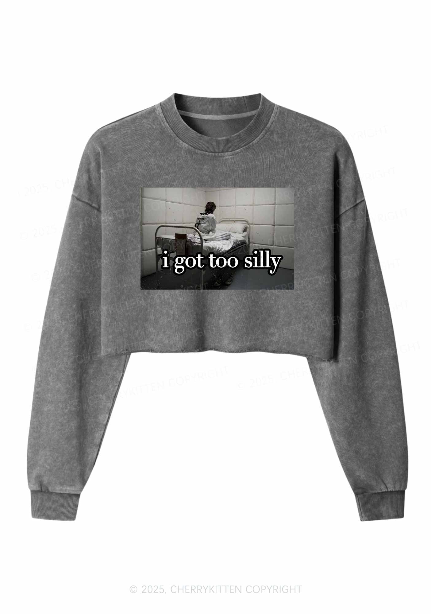 I Got Too Silly Y2K Crop Washed Sweatshirts Cherrykitten