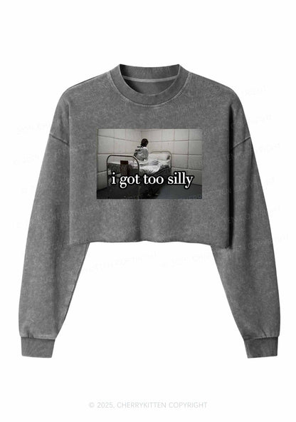 I Got Too Silly Y2K Crop Washed Sweatshirts Cherrykitten