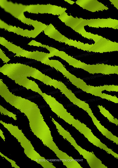 Green Zebra Y2K Print Satin Cowl Neck Slip Dress Cherrykitten