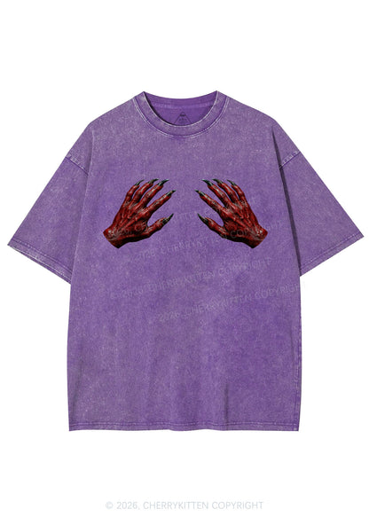Satan Hands Y2K Shirts Washed Tee Cherrykitten