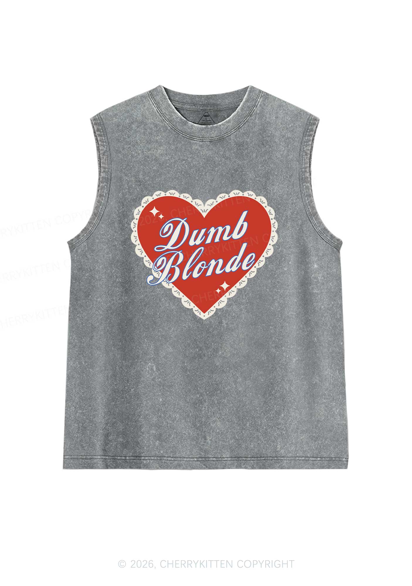 Dumb Blonde Valentine's Day Y2K Washed Muscle Tank Cherrykitten