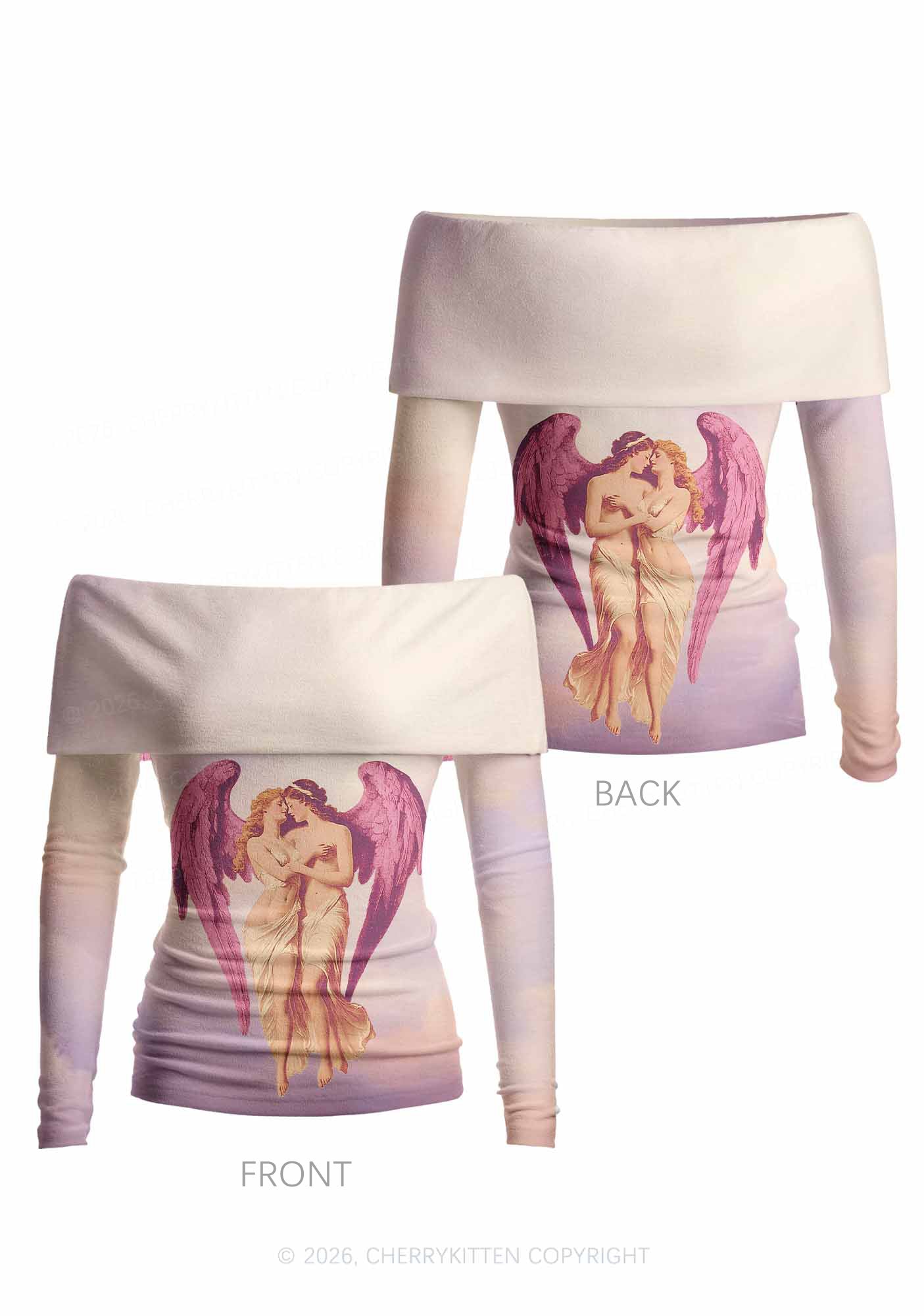Angel Lesbians Pride Y2K Off Shoulder Fold Over Knit Top Cherrykitten