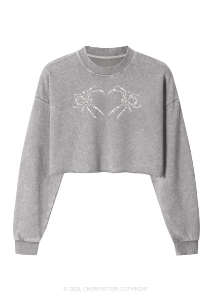 Rhinestone Skull Spider Y2K Crop Washed Sweatshirts Cherrykitten