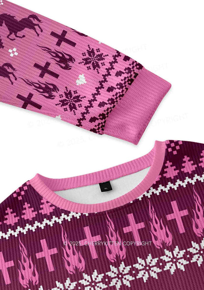 Pink K Pony Y2K Christmas Knit Sweatshirt Cherrykitten