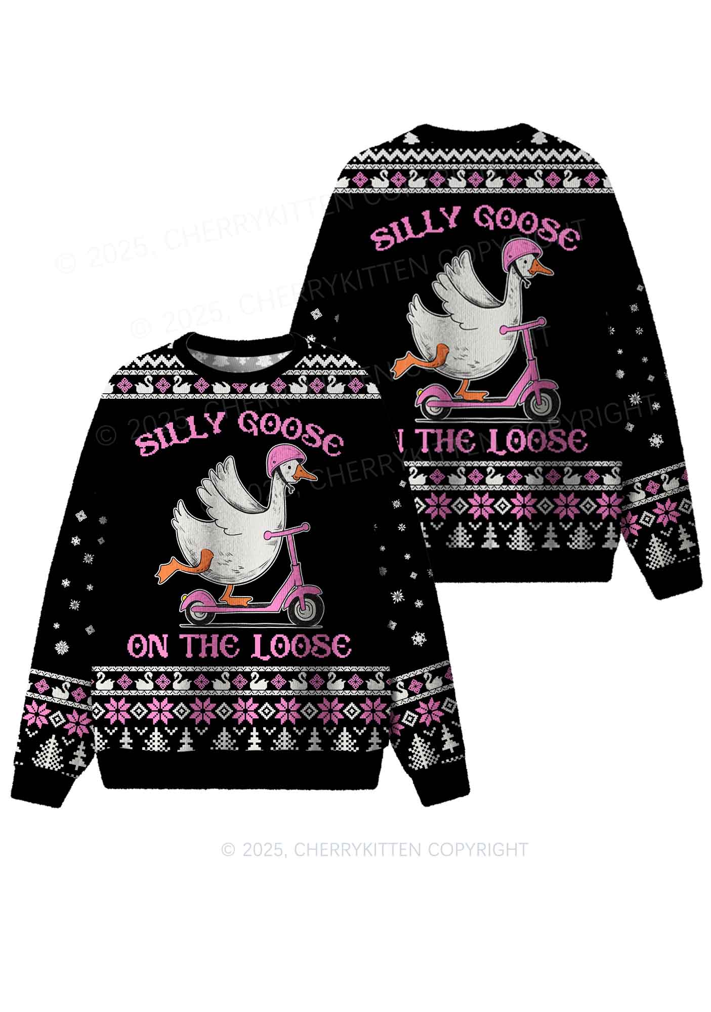 Silly Goose On the Loose Y2K Christmas Knit Sweatshirt Cherrykitten