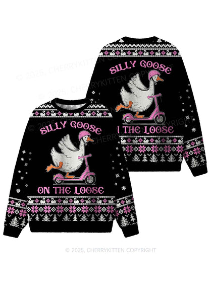 Silly Goose On the Loose Y2K Christmas Knit Sweatshirt Cherrykitten