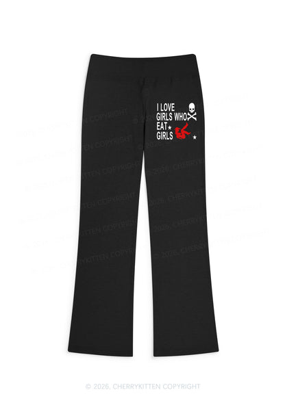 I Love Girls Who Eat Girls Pride Y2K Low Rise Drawstring Flare Pants Cherrykitten