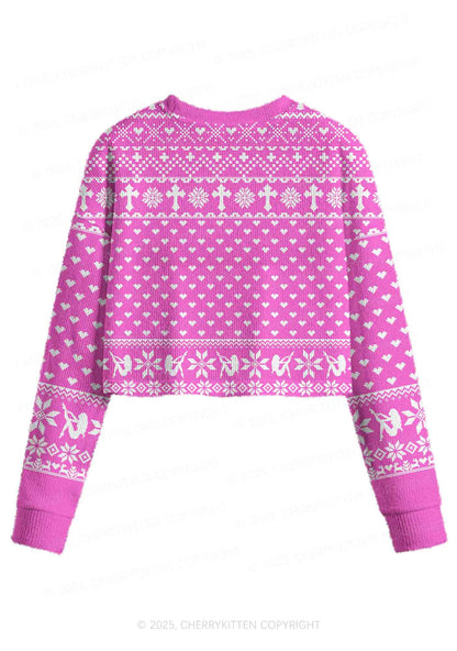 Pink Cxxt Y2K Christmas Crop Knit Sweatshirt Cherrykitten
