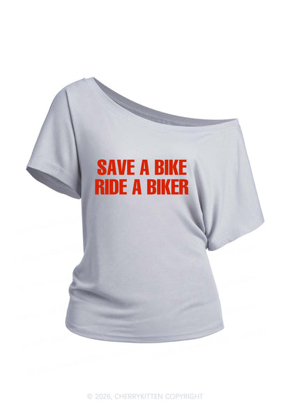 Save Bike Ride Biker Y2K Off Shoulder Tee Cherrykitten
