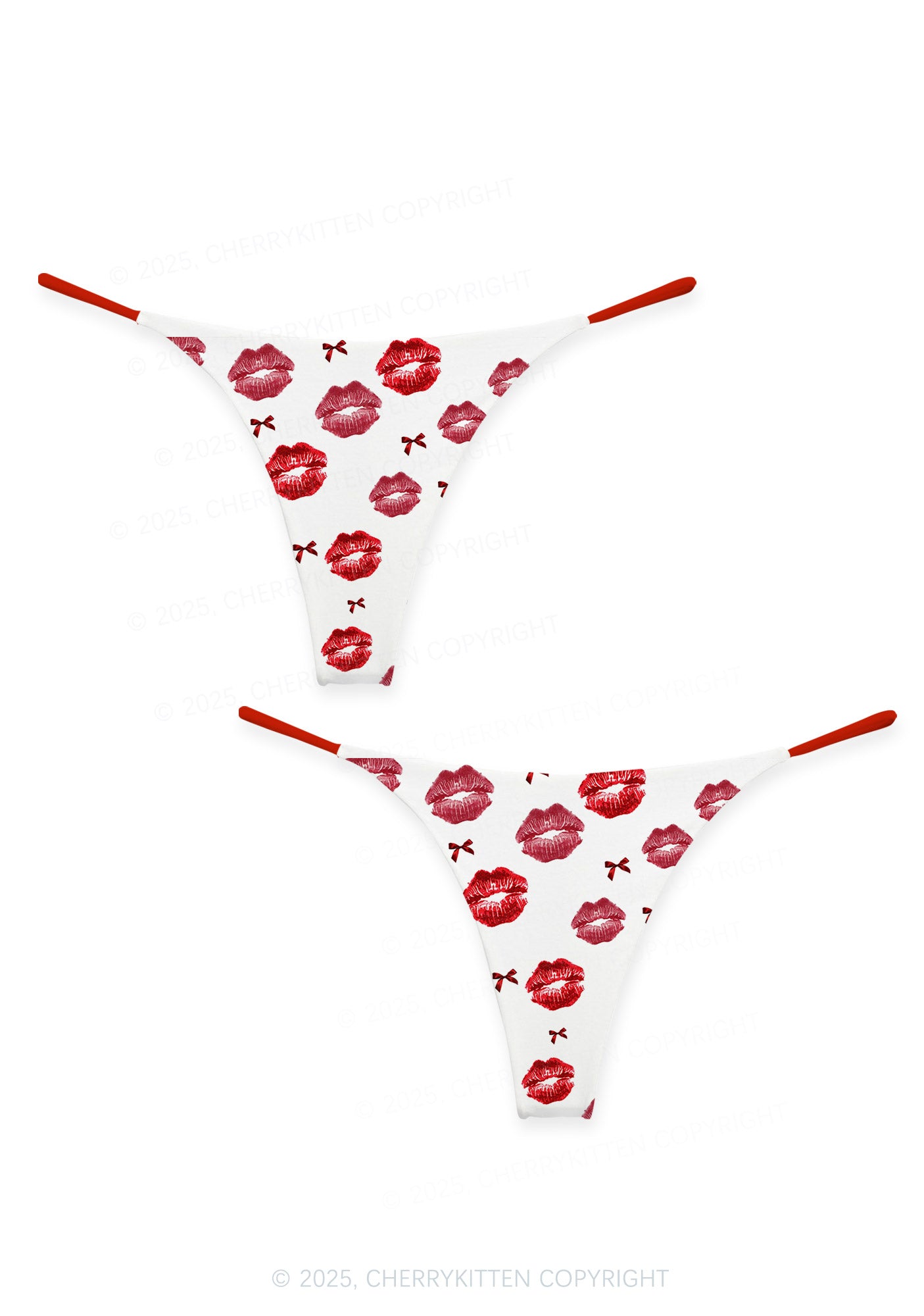 Red Lips Bows Valentine's Day Y2K Print Couples Thong Set Cherrykitten