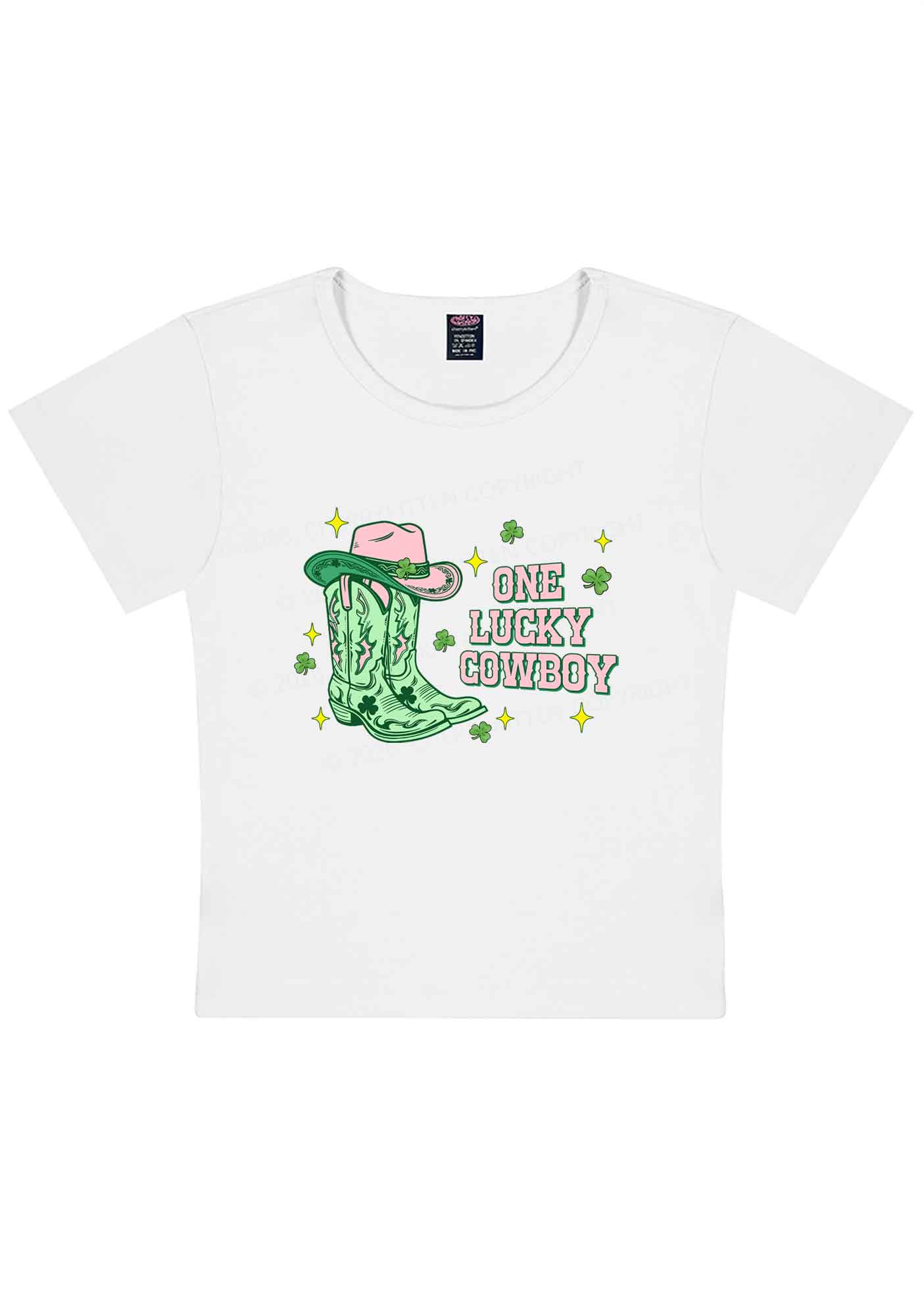 One Lucky Cowboy Boots St Patricks Y2K Baby Tee Cherrykitten