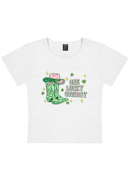 One Lucky Cowboy Boots St Patricks Y2K Baby Tee Cherrykitten